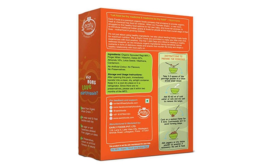 Early Foods Sprouted Ragi, Almond & Dates Porridge Mix   Box  200 grams